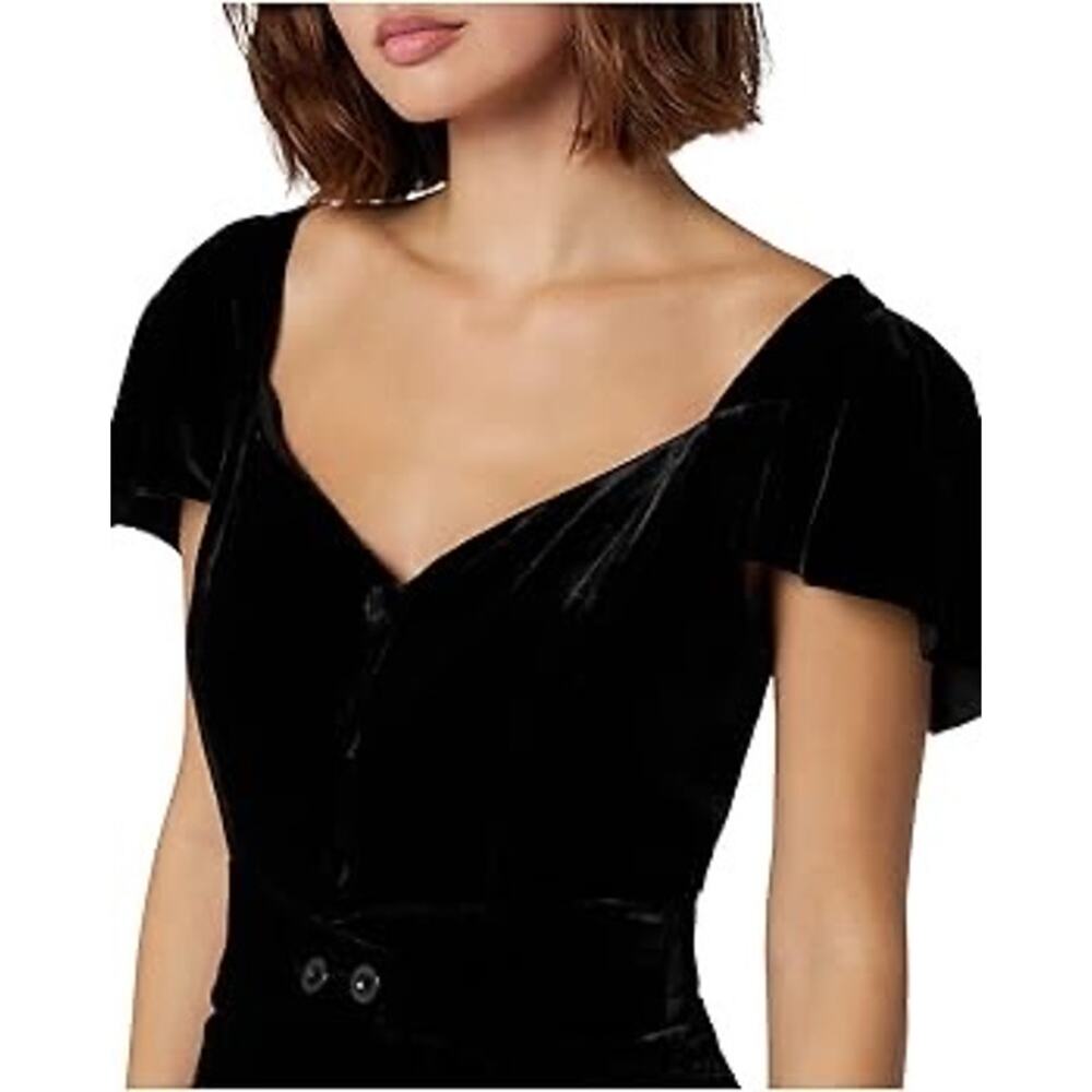 JOIE Black Velvet Flutter Sleeve Sweetheart Neckline, Button Top Size 4, New